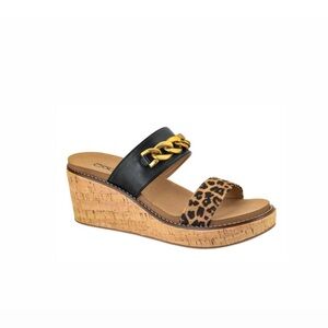 Corkys Black and Leopard Wedges with Gold Chain